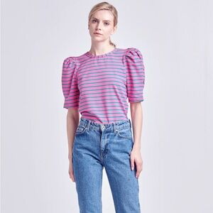 English Factory Stripe Women Knit Shirt in Pink/Green